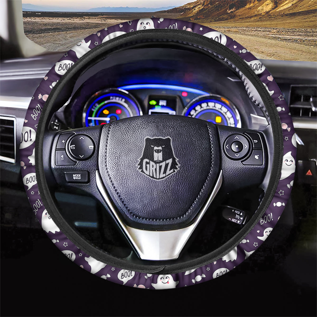 Boo Cute Ghost Print Pattern Car Steering Wheel Cover-grizzshop