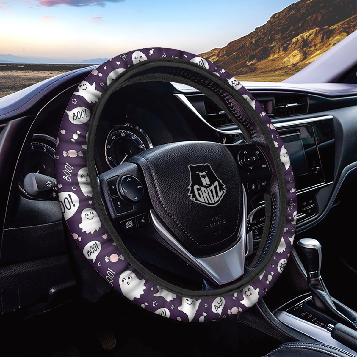 Boo Cute Ghost Print Pattern Car Steering Wheel Cover-grizzshop