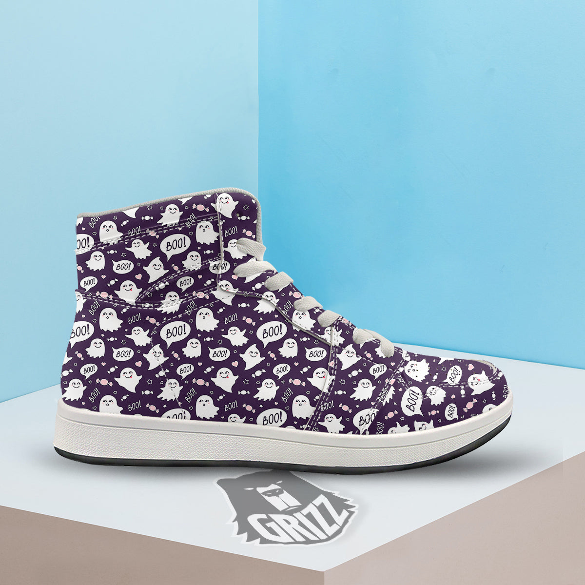 Boo Cute Ghost Print Pattern High Top Sneakers-grizzshop