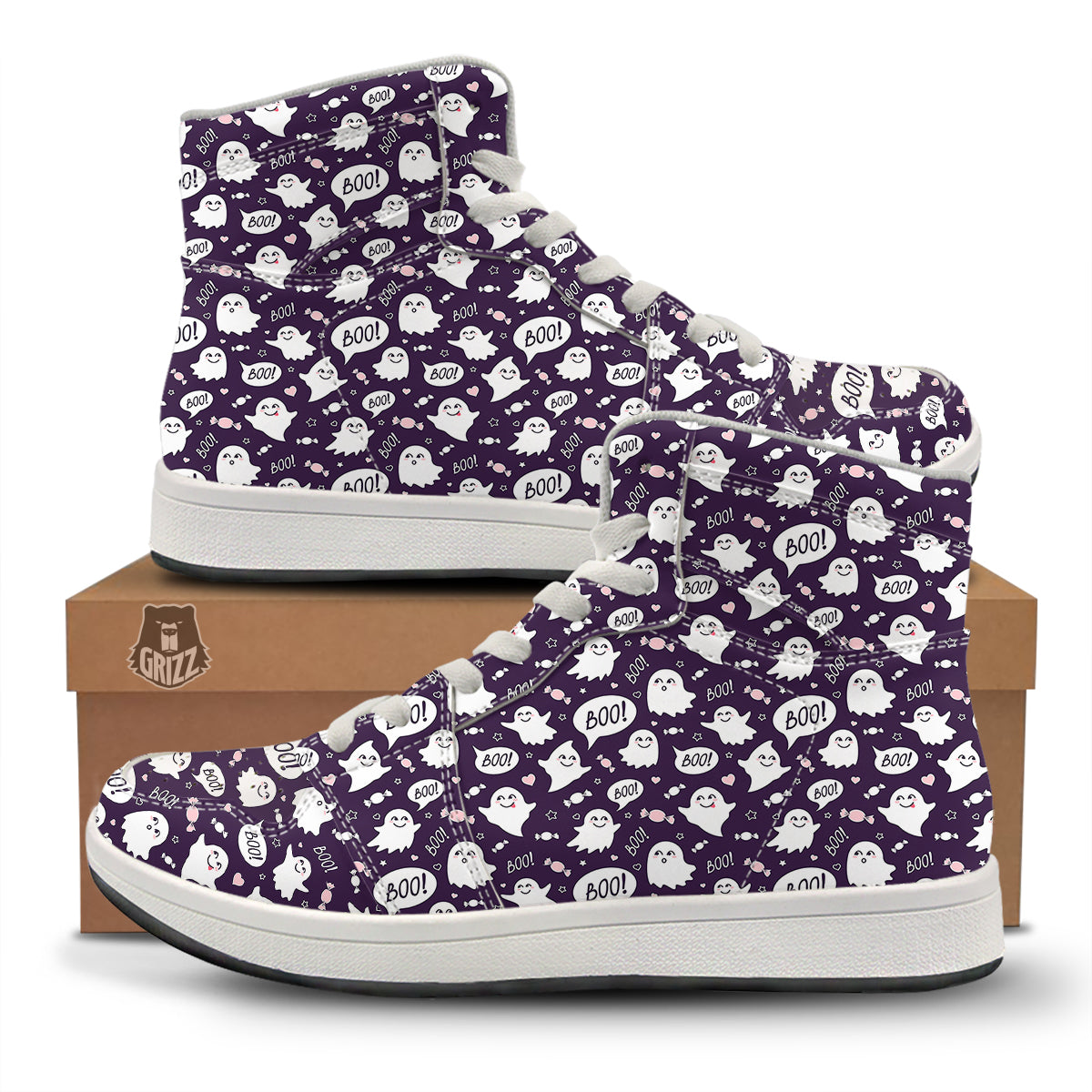 Boo Cute Ghost Print Pattern High Top Sneakers-grizzshop