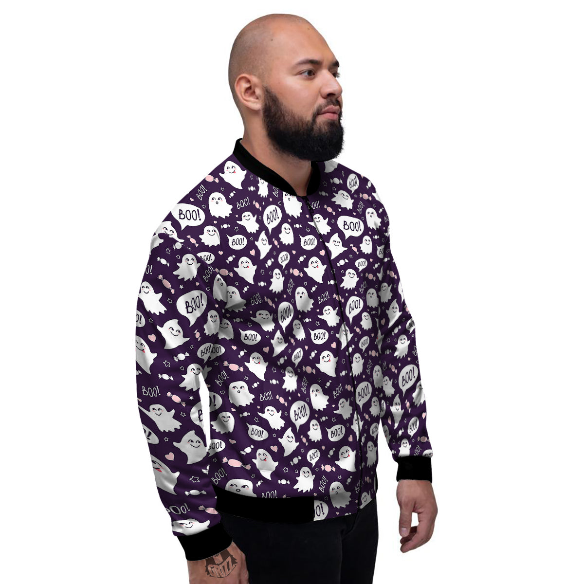 Boo Cute Ghost Print Pattern Men's Bomber Jacket-grizzshop