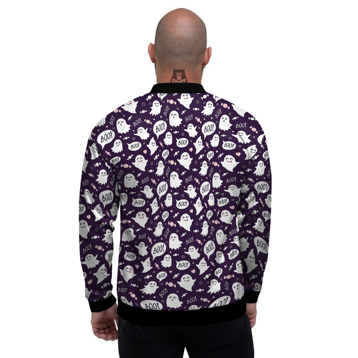 Boo Cute Ghost Print Pattern Men's Bomber Jacket-grizzshop