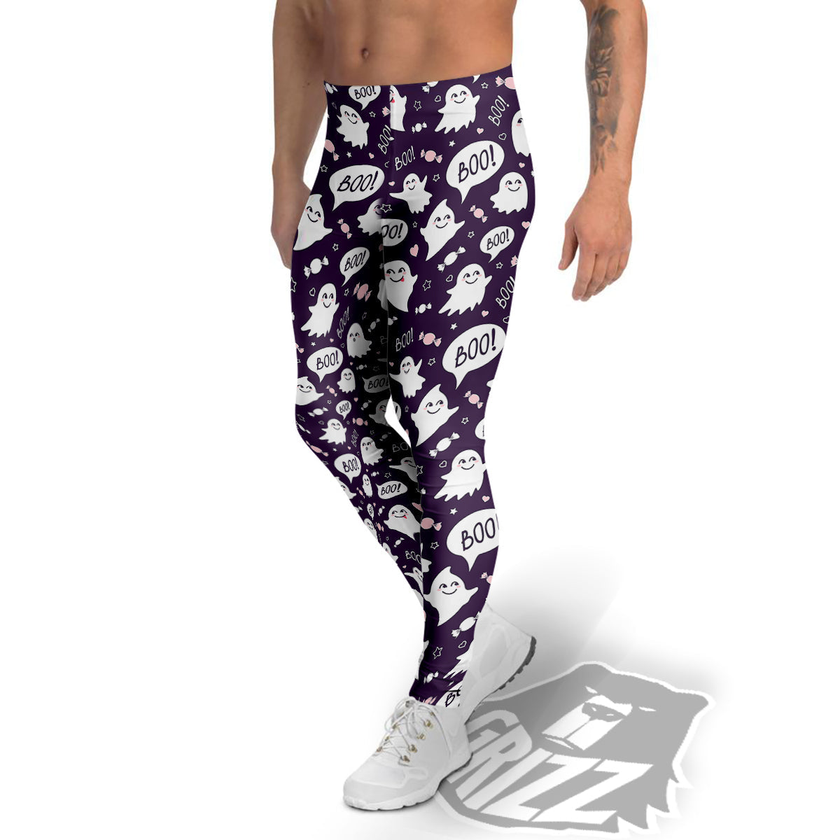 Boo Cute Ghost Print Pattern Men's Leggings-grizzshop