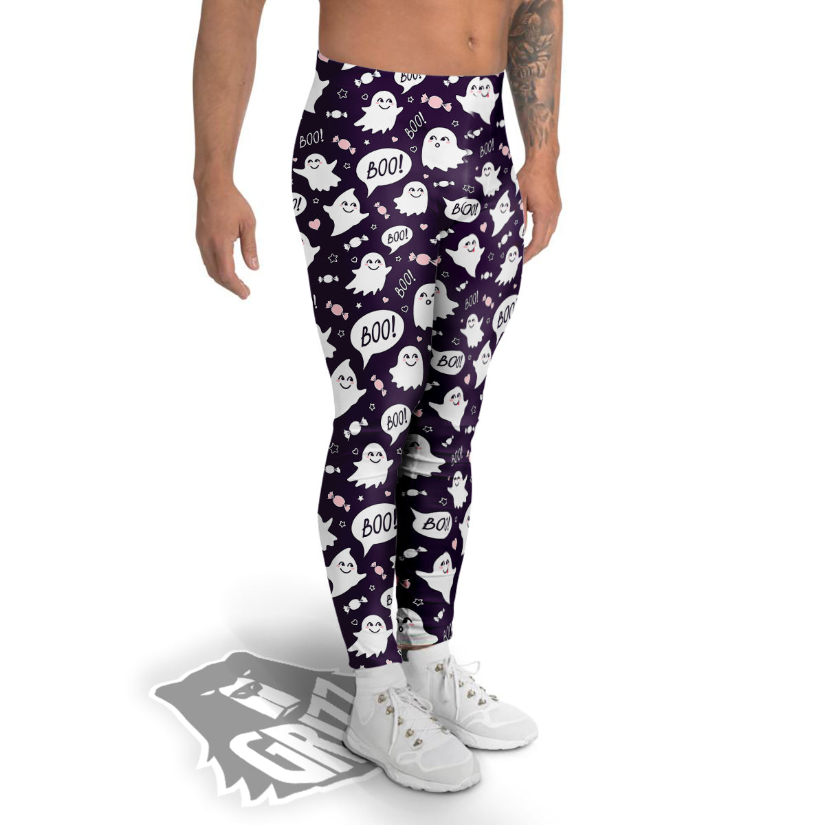 Boo Cute Ghost Print Pattern Men's Leggings-grizzshop