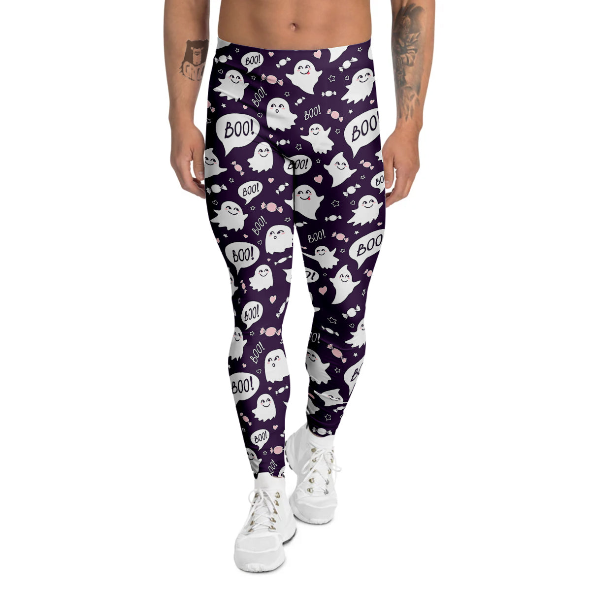 Boo Cute Ghost Print Pattern Men's Leggings-grizzshop