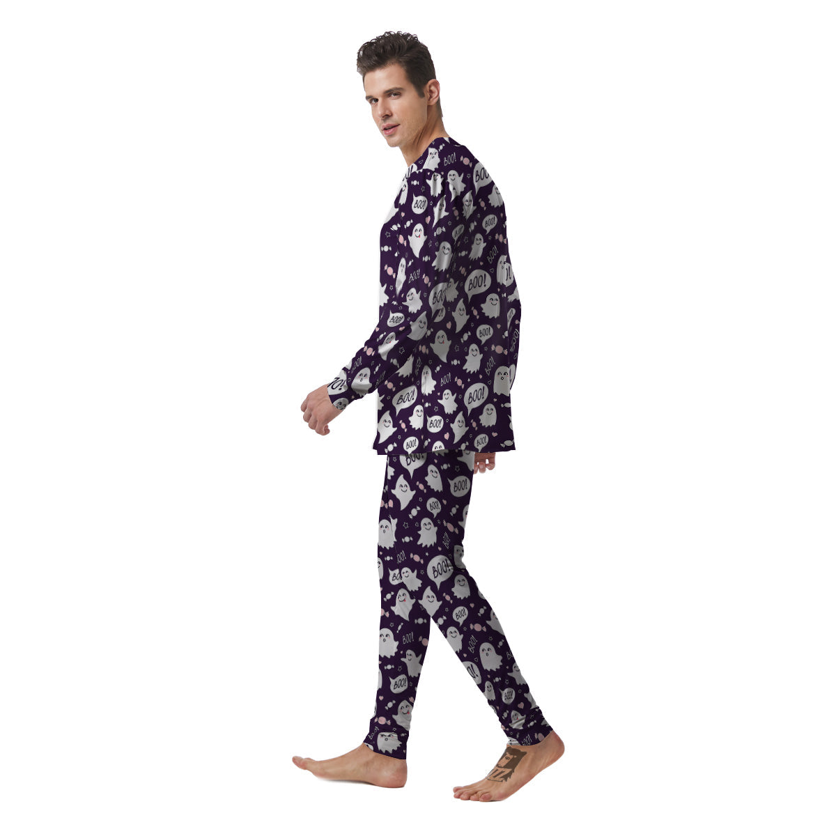 Boo Cute Ghost Print Pattern Men's Pajamas-grizzshop