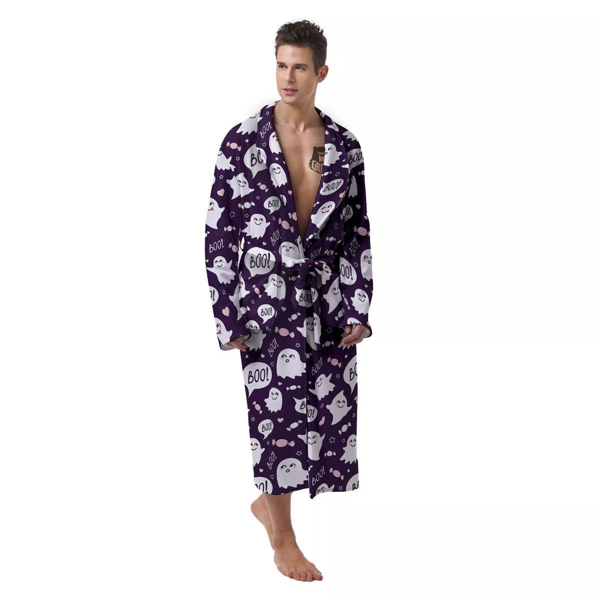 Boo Cute Ghost Print Pattern Men's Robe-grizzshop