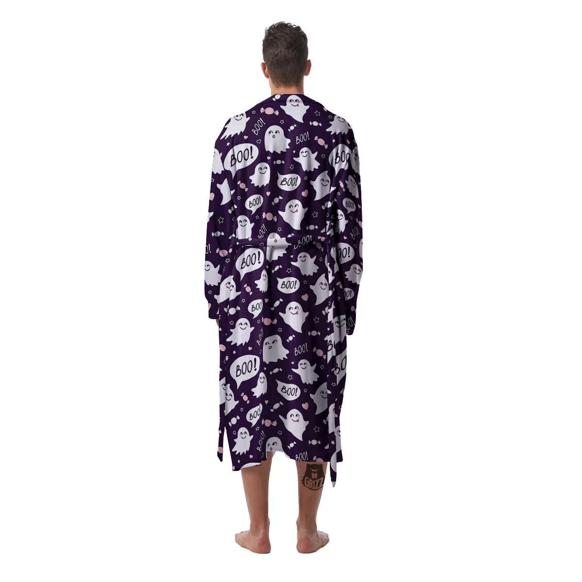 Boo Cute Ghost Print Pattern Men's Robe-grizzshop