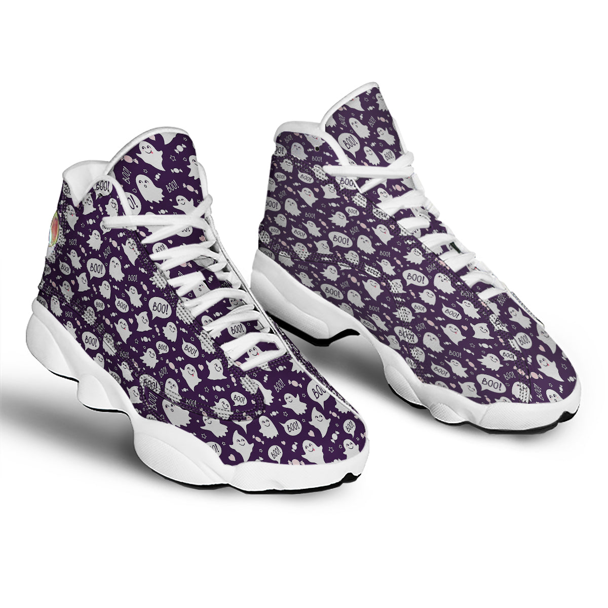 Boo Cute Ghost Print Pattern White Basketball Shoes-grizzshop