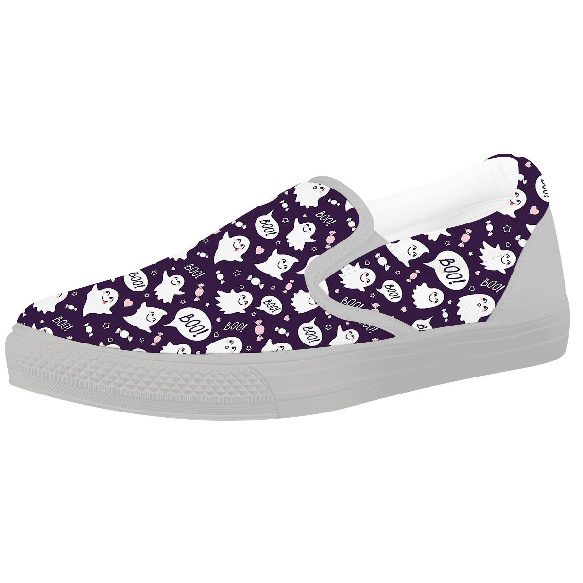 Boo Cute Ghost Print Pattern White Slip On Shoes-grizzshop