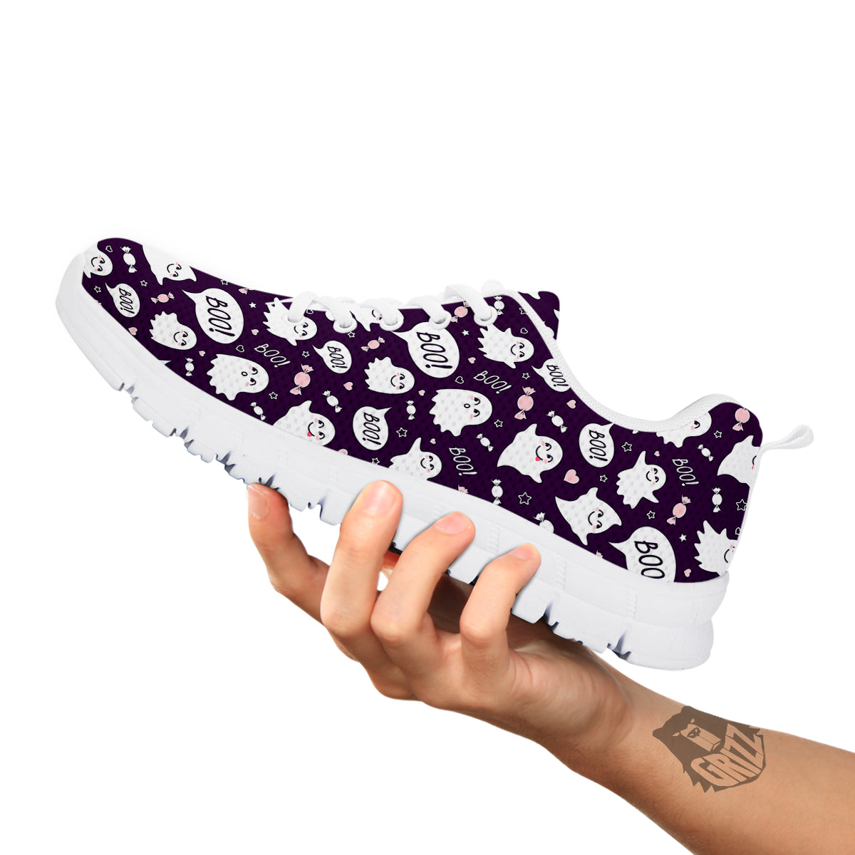 Boo Cute Ghost Print Pattern White Sneaker-grizzshop