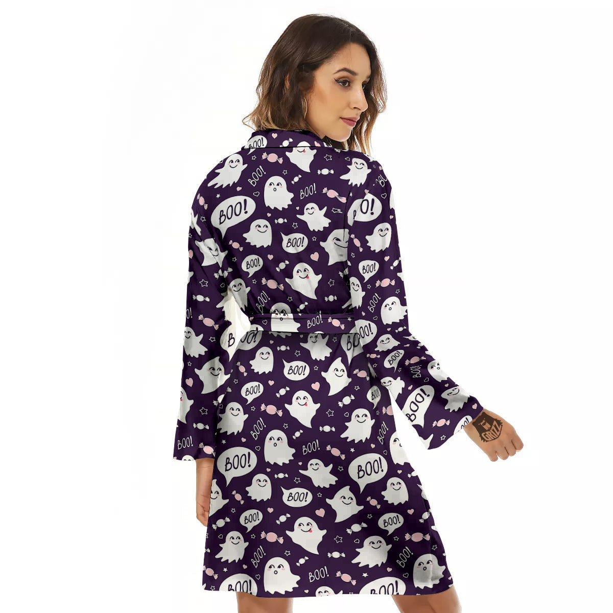 Boo Cute Ghost Print Pattern Women's Robe-grizzshop