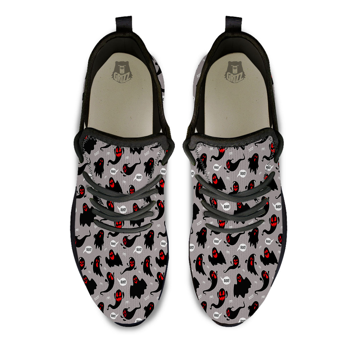 Boo Ghost Print Pattern Black Athletic Shoes-grizzshop