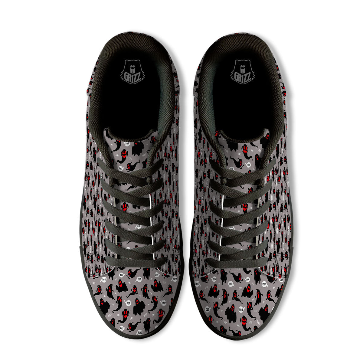 Boo Ghost Print Pattern Black Low Top Sneakers-grizzshop