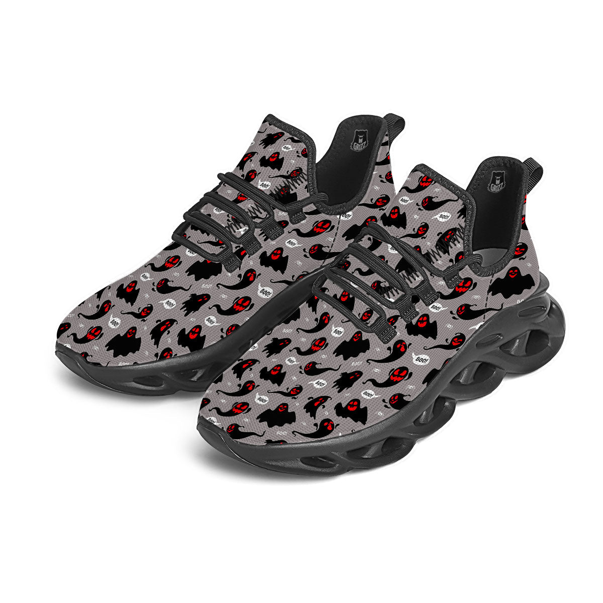 Boo Ghost Print Pattern Black Running Shoes-grizzshop