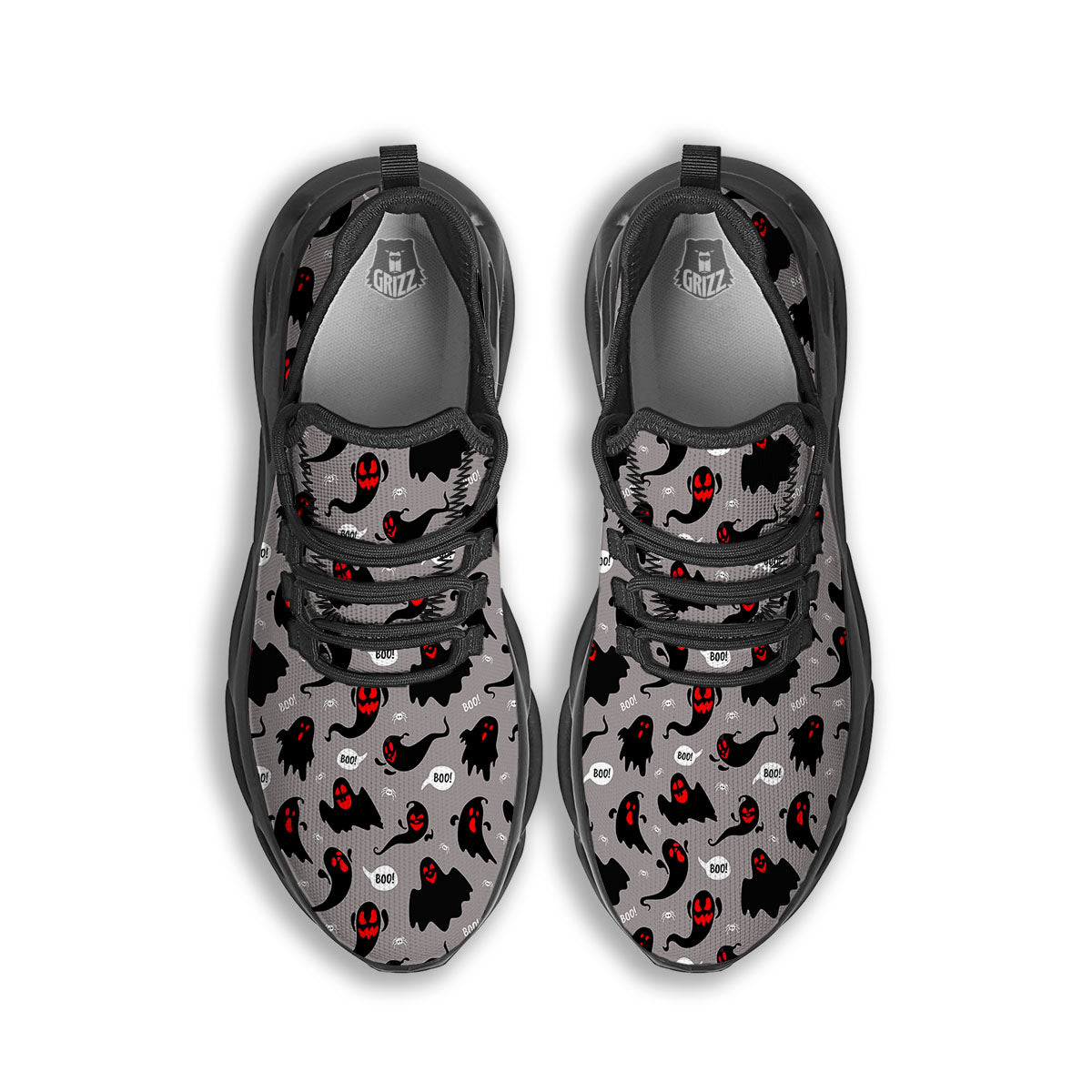 Boo Ghost Print Pattern Black Running Shoes-grizzshop