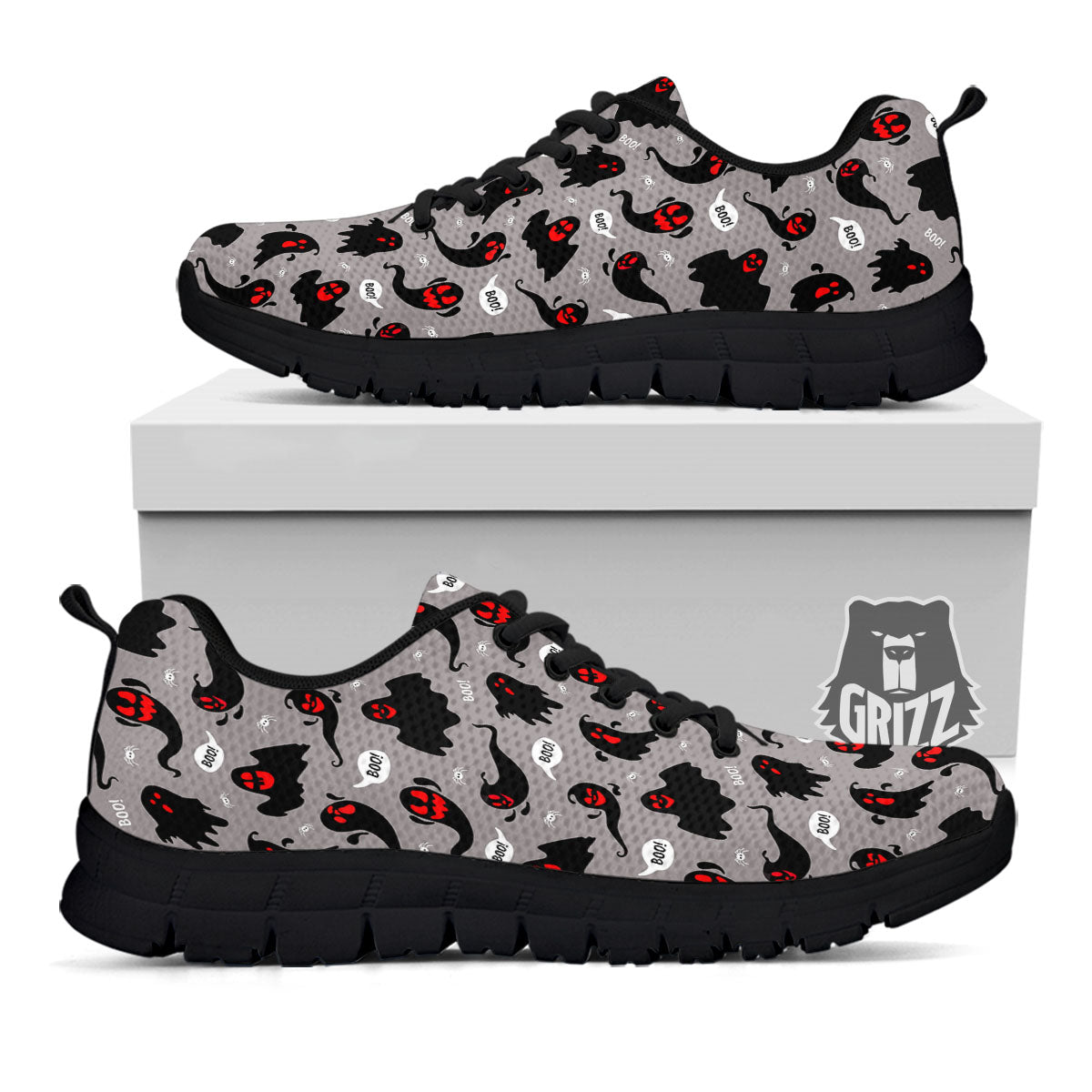Boo Ghost Print Pattern Black Sneaker-grizzshop
