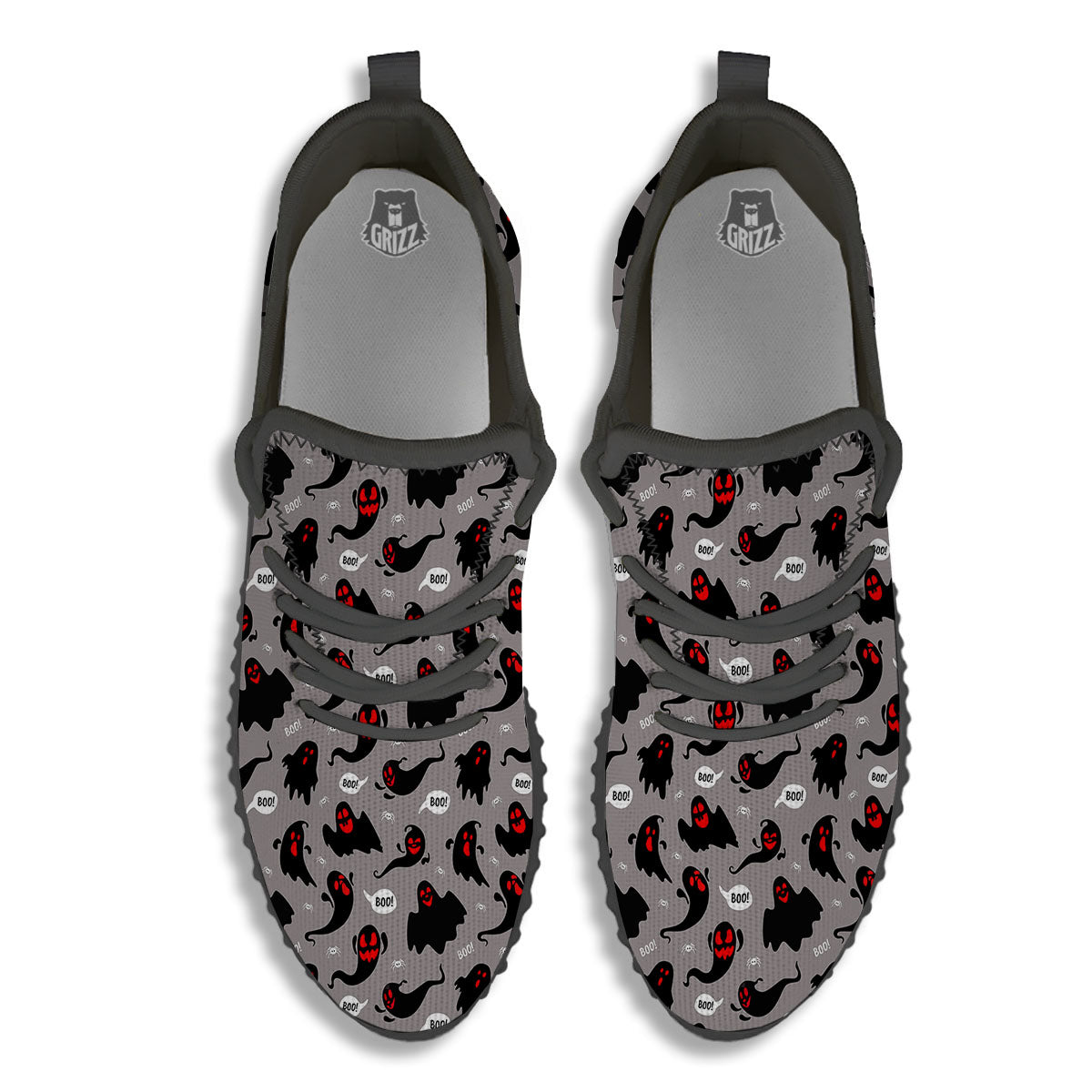 Boo Ghost Print Pattern Black Walking Shoes-grizzshop