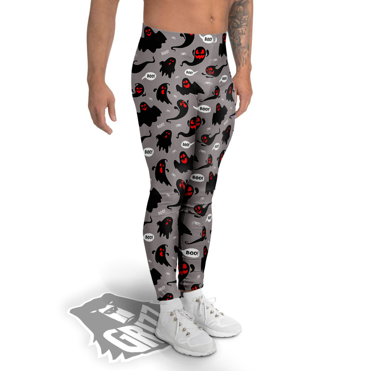 Boo Ghost Print Pattern Men's Leggings-grizzshop