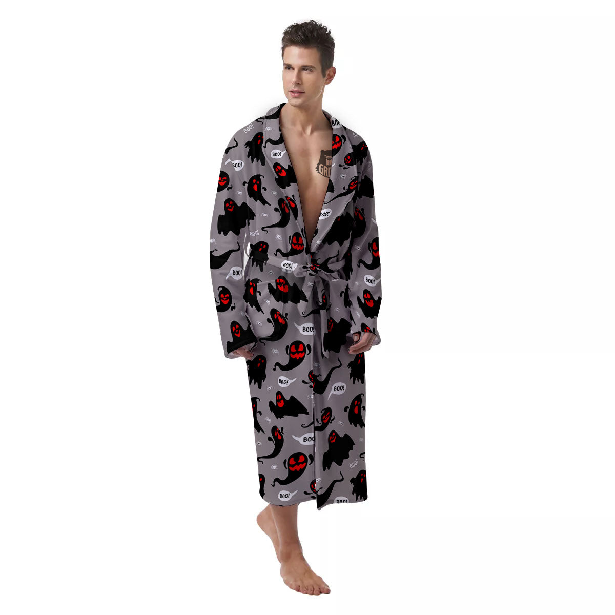 Boo Ghost Print Pattern Men's Robe-grizzshop