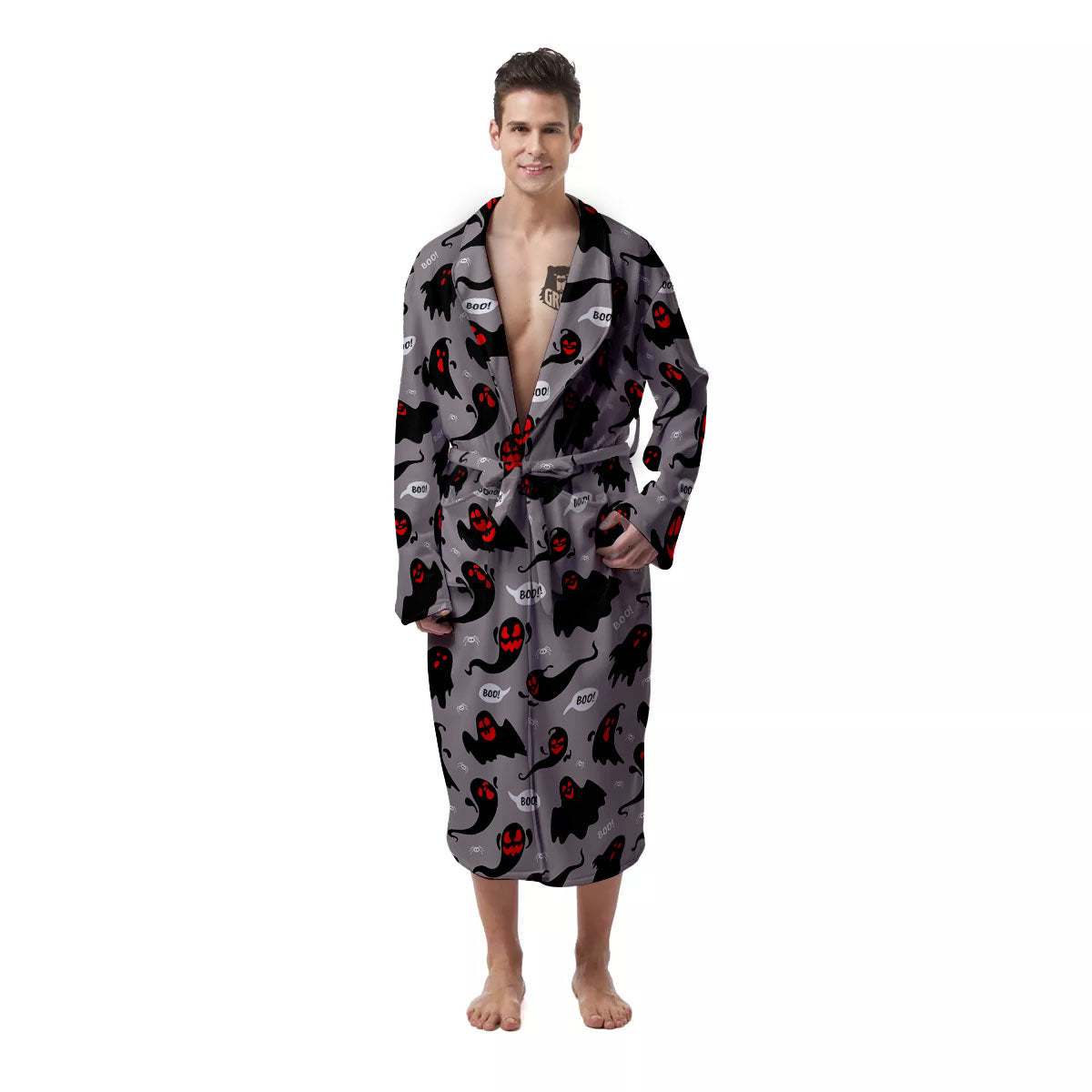 Boo Ghost Print Pattern Men's Robe-grizzshop