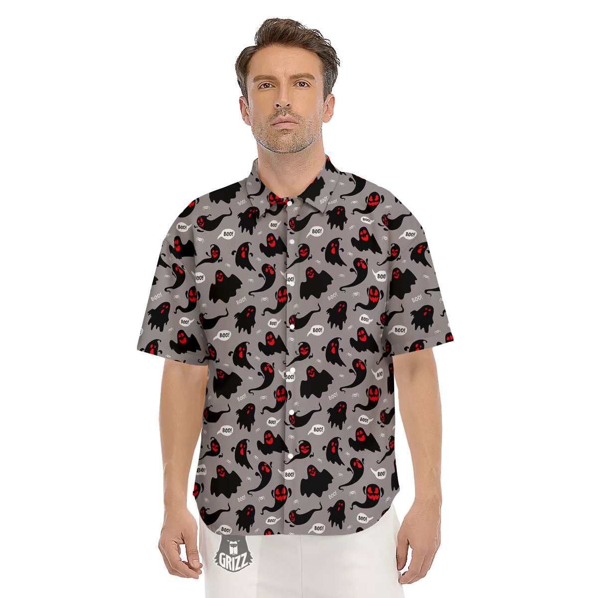 Boo Ghost Print Pattern Men's Short Sleeve Shirts-grizzshop