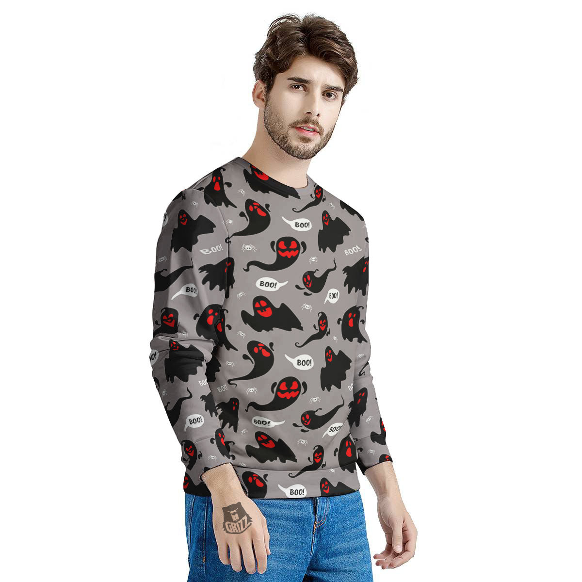 Boo Ghost Print Pattern Men's Sweatshirt-grizzshop
