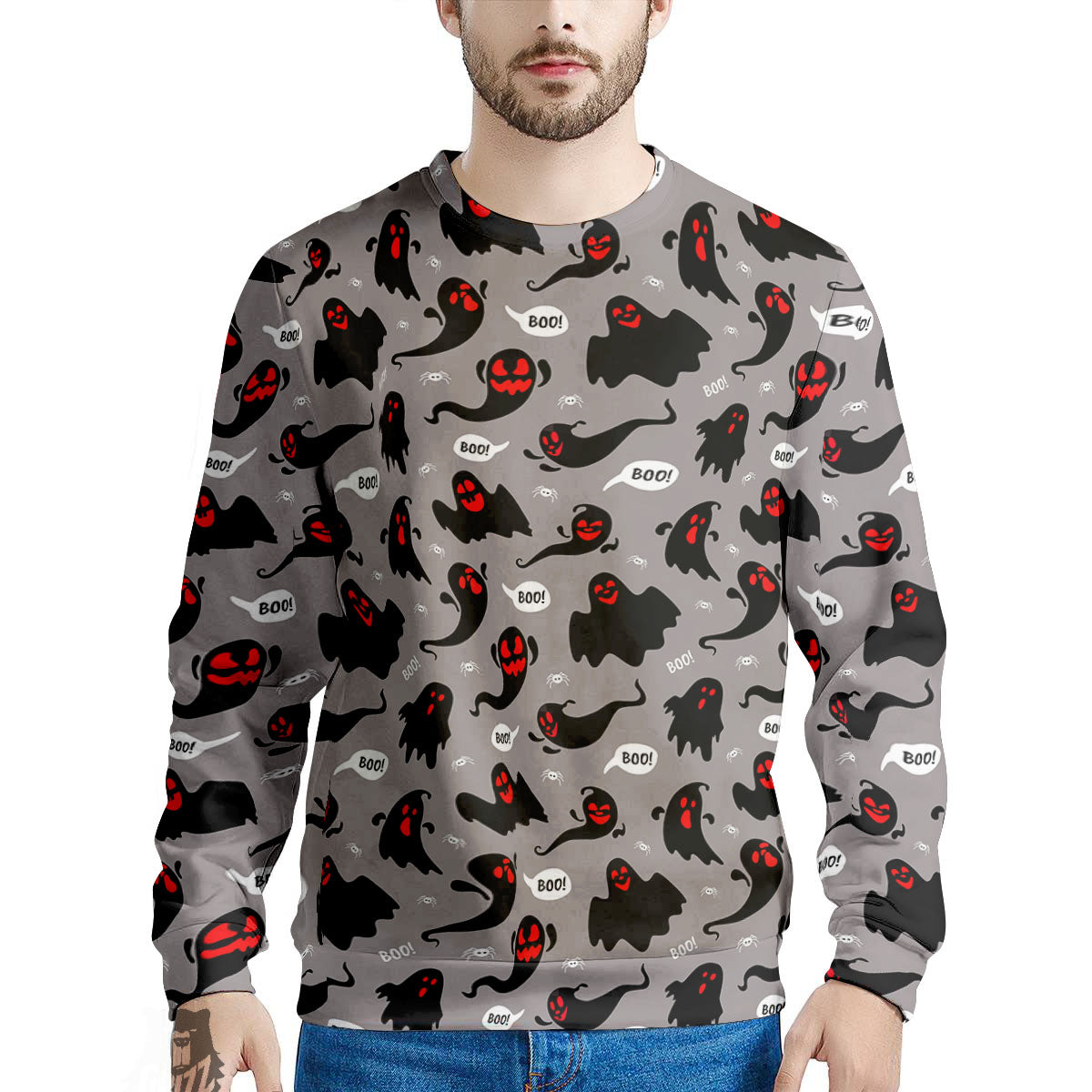 Boo Ghost Print Pattern Men's Sweatshirt-grizzshop