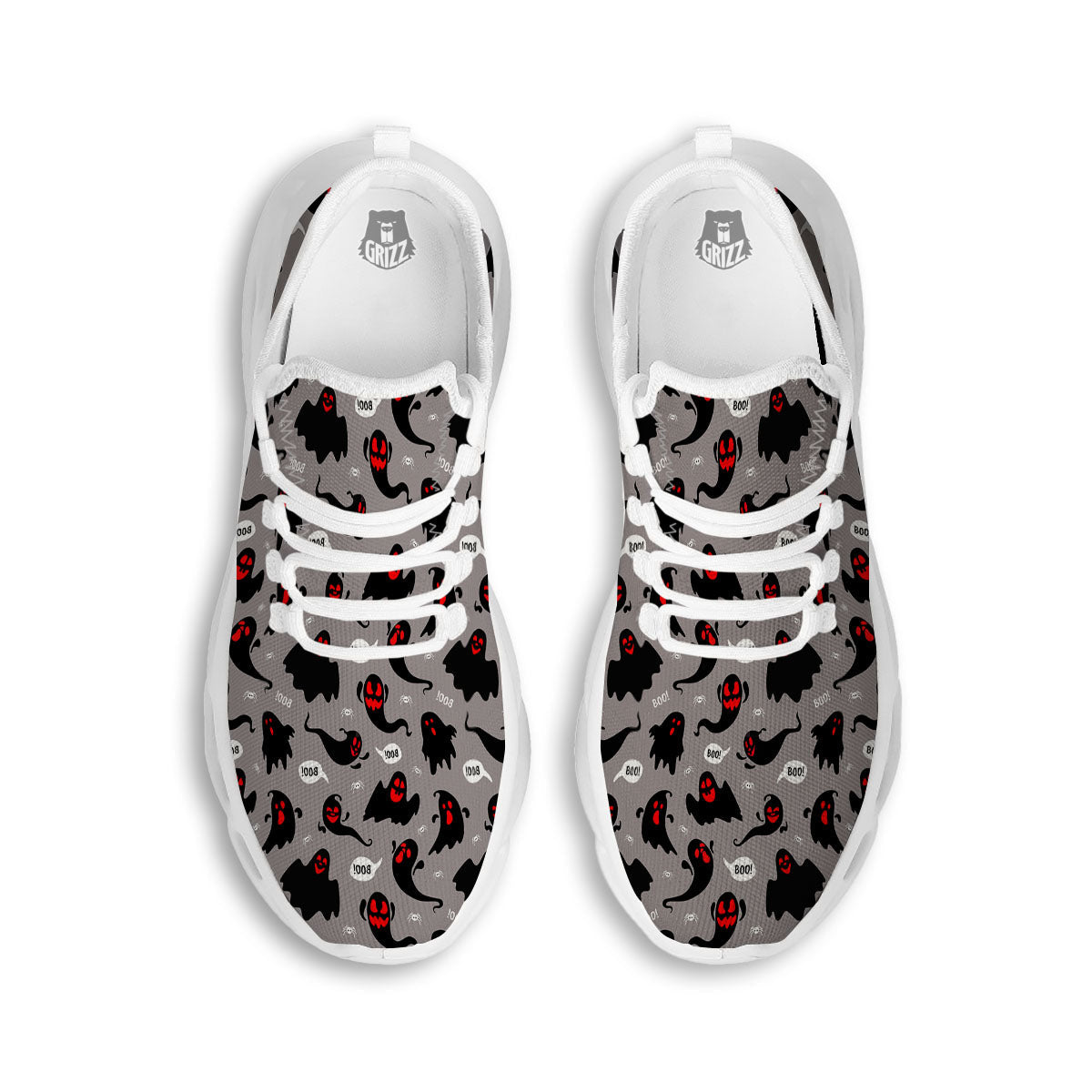 Boo Ghost Print Pattern White Running Shoes-grizzshop