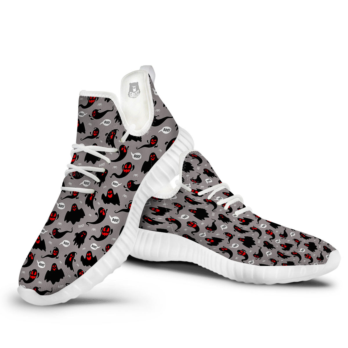 Boo Ghost Print Pattern White Walking Shoes-grizzshop