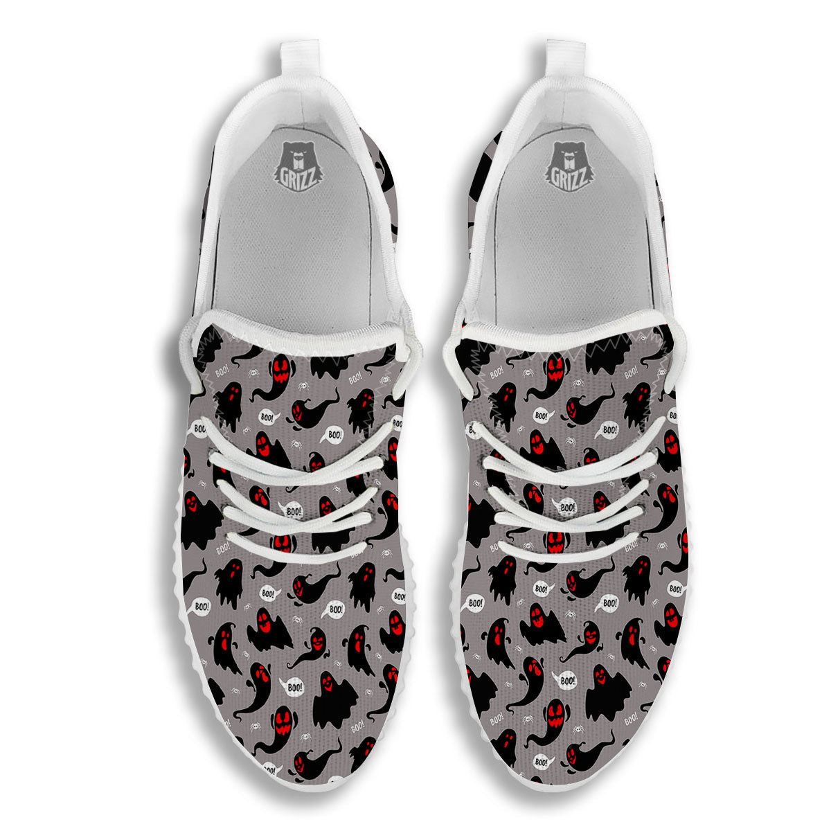 Boo Ghost Print Pattern White Walking Shoes-grizzshop