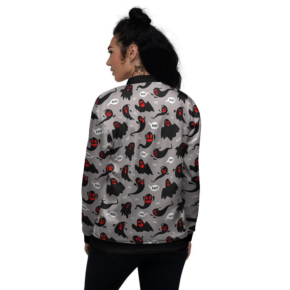 Boo Ghost Print Pattern Women's Bomber Jacket-grizzshop