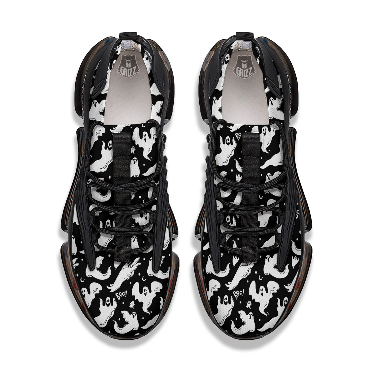 Boo Scary Ghost Print Pattern Black Gym Shoes-grizzshop