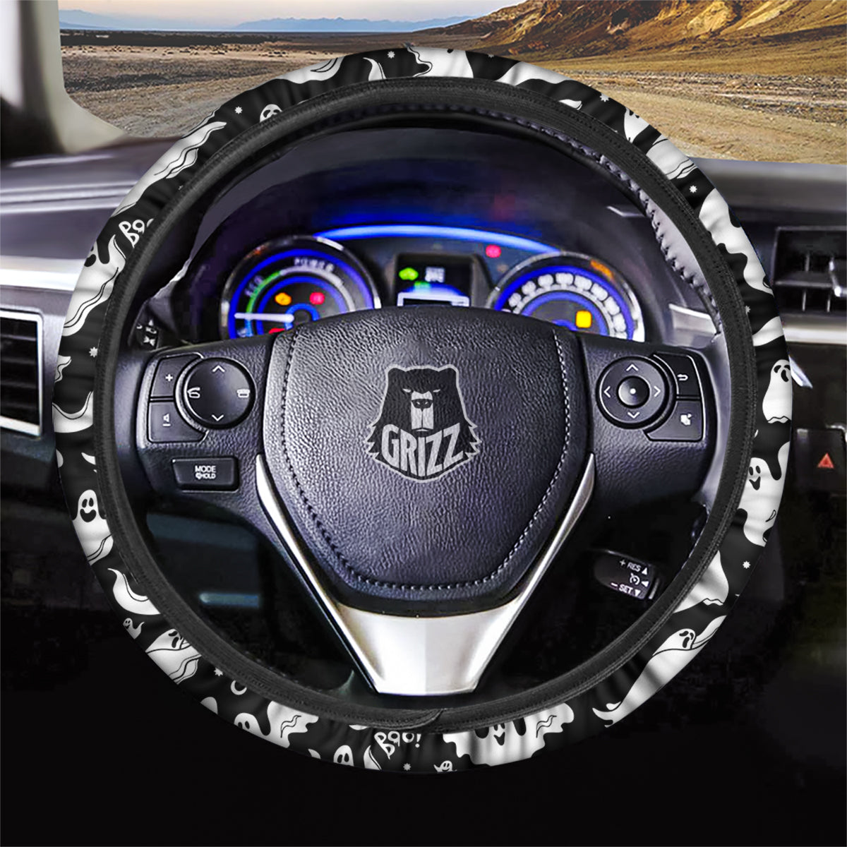 Boo Scary Ghost Print Pattern Car Steering Wheel Cover-grizzshop