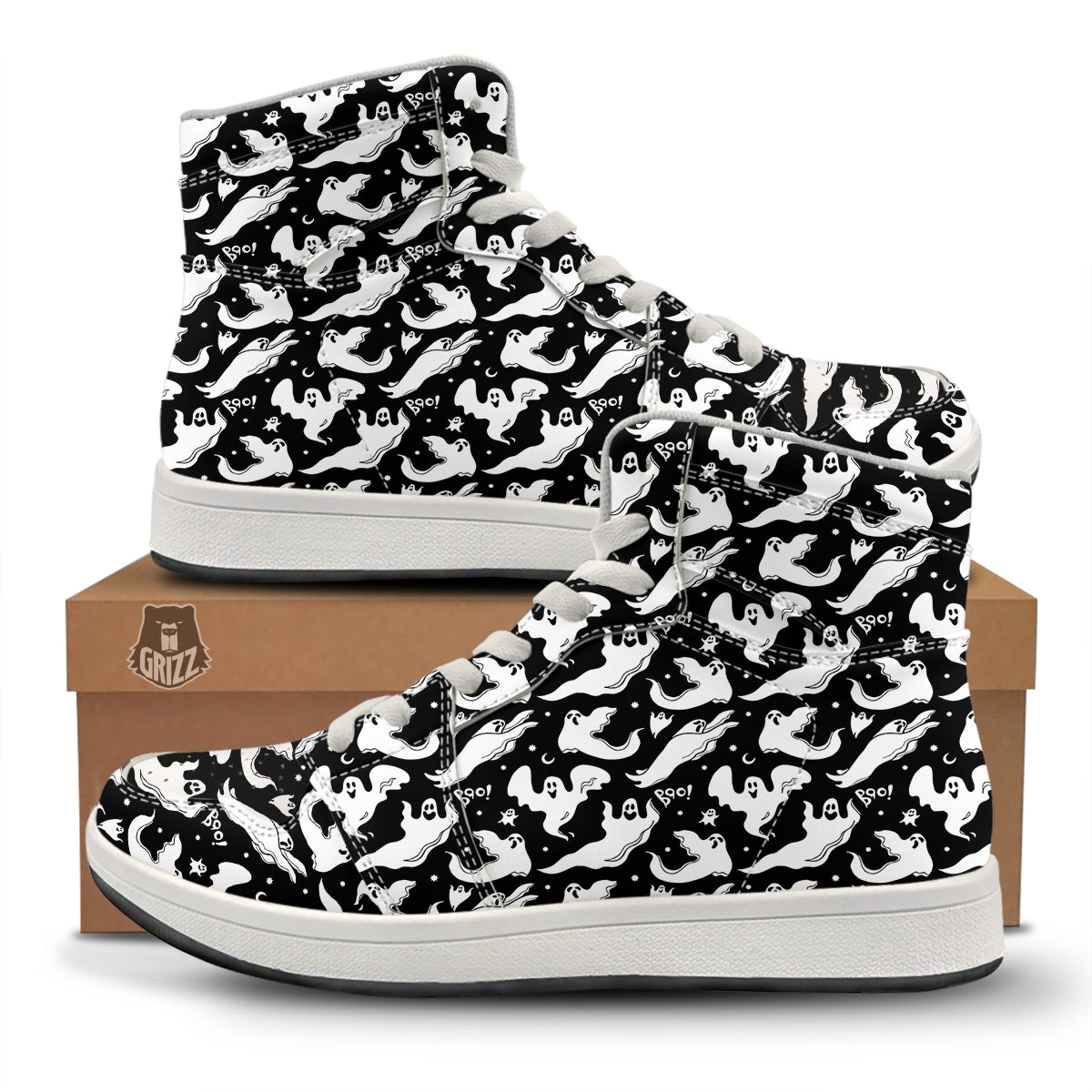 Boo Scary Ghost Print Pattern High Top Sneakers-grizzshop