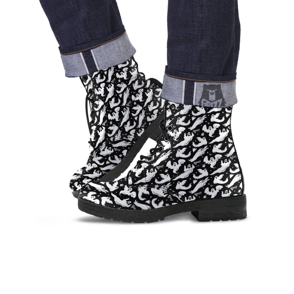 Boo Scary Ghost Print Pattern Leather Boots-grizzshop