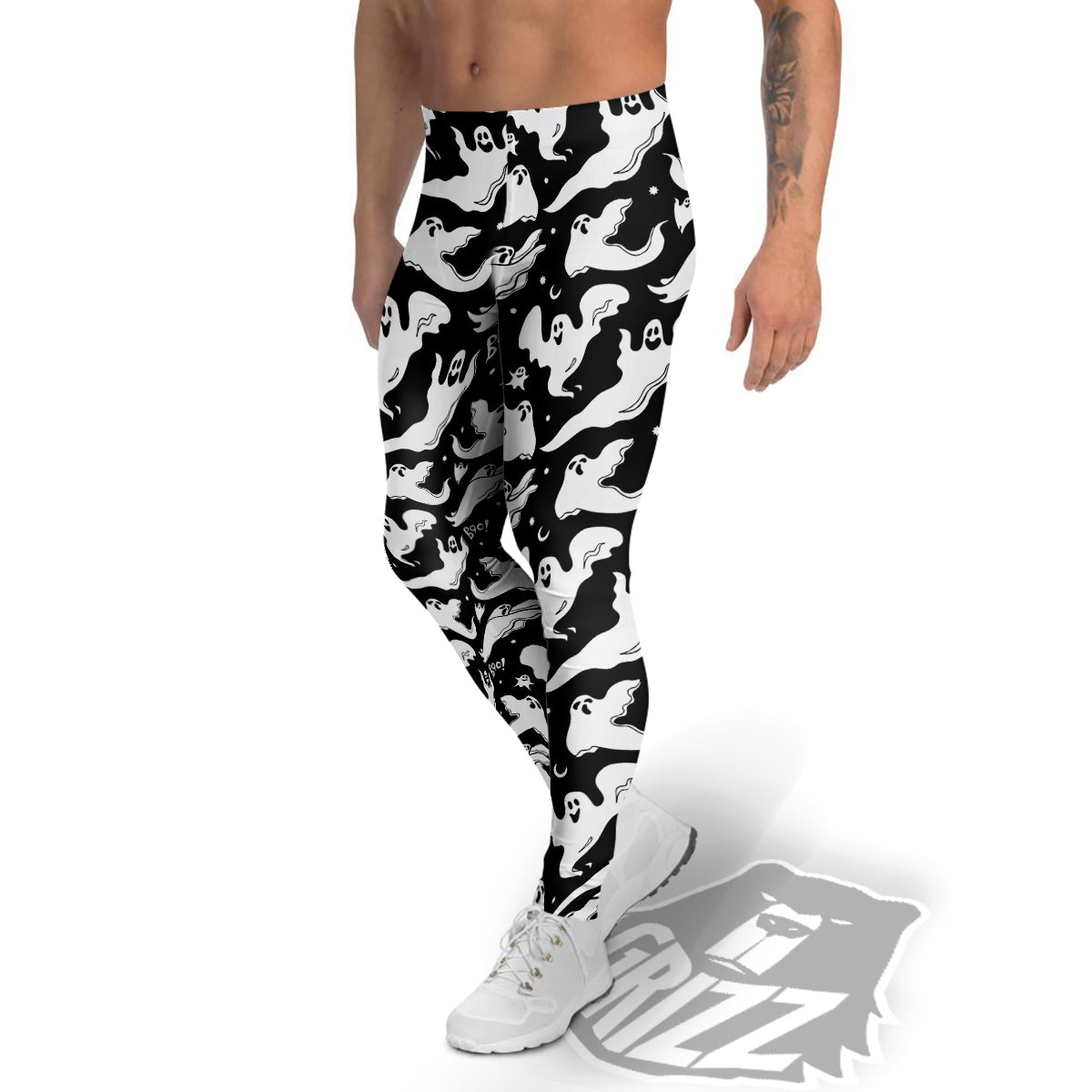 Boo Scary Ghost Print Pattern Men's Leggings-grizzshop