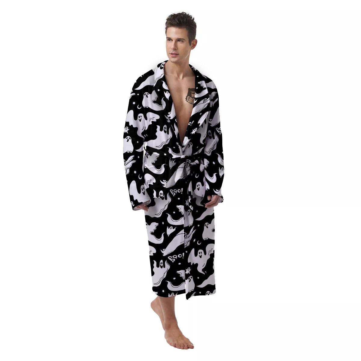 Boo Scary Ghost Print Pattern Men's Robe-grizzshop