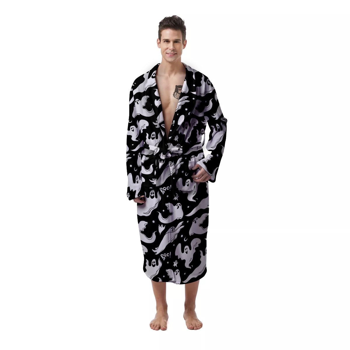 Boo Scary Ghost Print Pattern Men's Robe-grizzshop