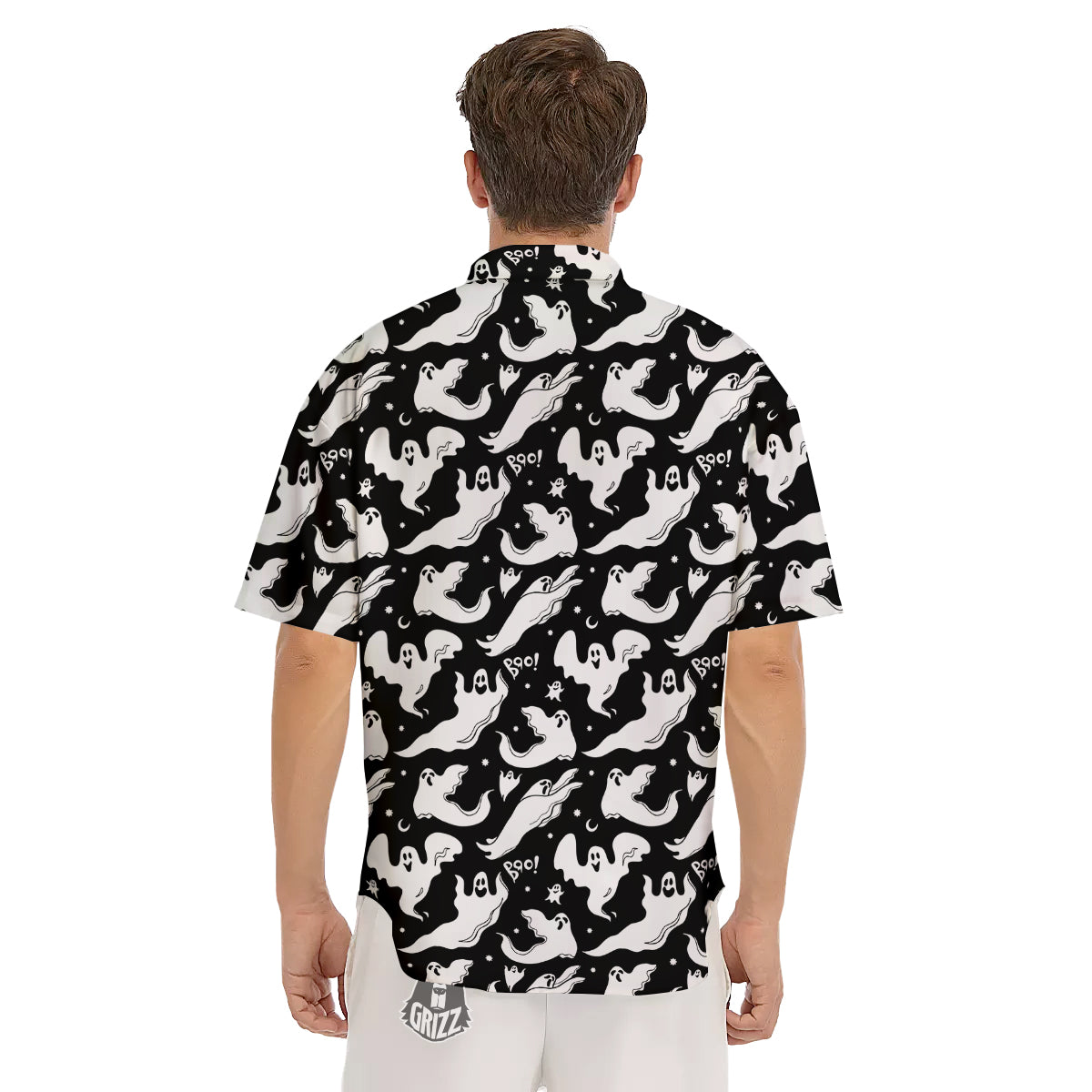 Boo Scary Ghost Print Pattern Men's Short Sleeve Shirts-grizzshop