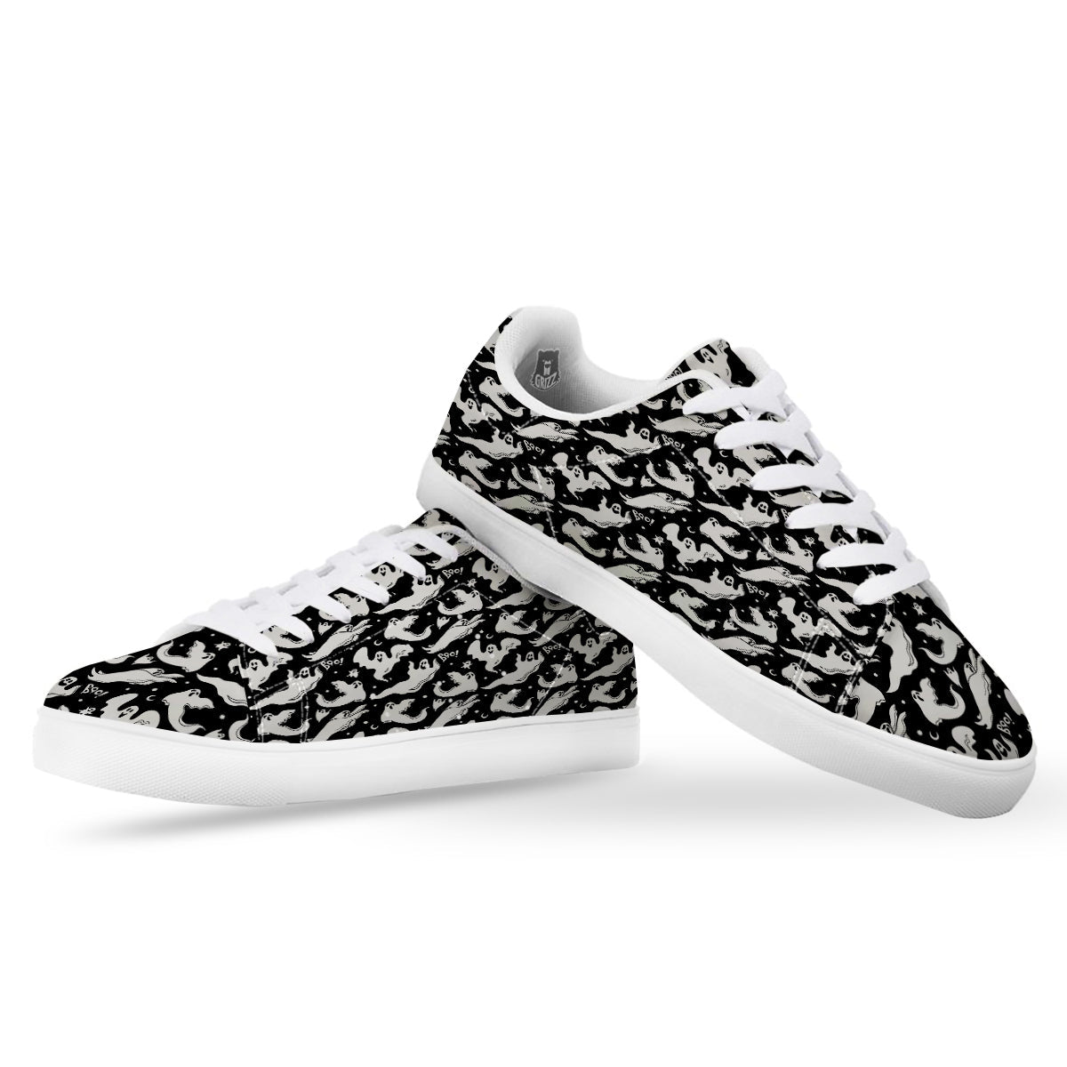 Boo Scary Ghost Print Pattern White Low Top Sneakers-grizzshop