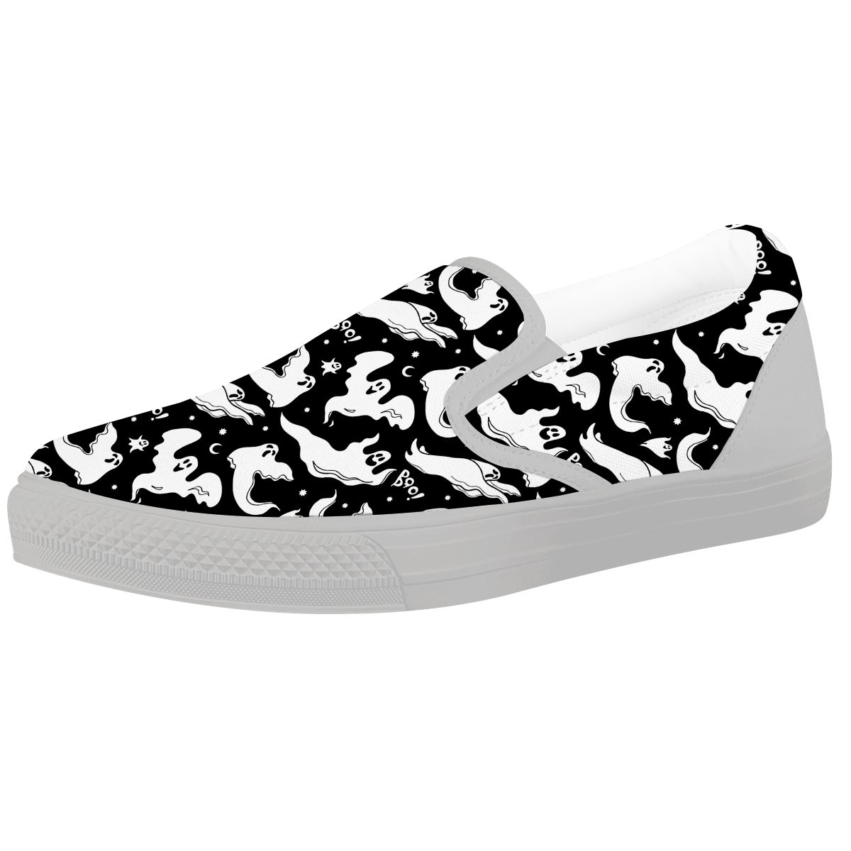 Boo Scary Ghost Print Pattern White Slip On Shoes-grizzshop
