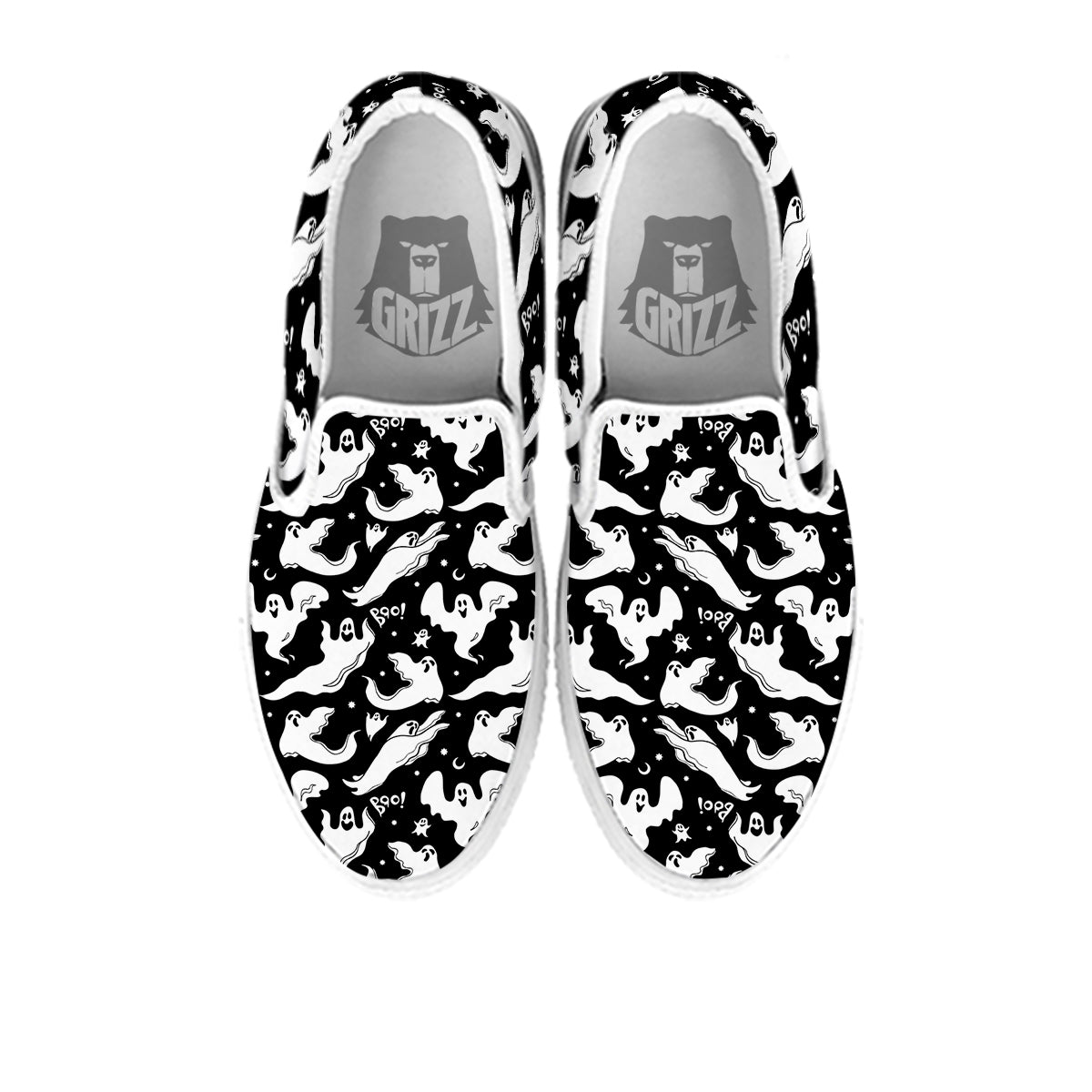 Boo Scary Ghost Print Pattern White Slip On Shoes-grizzshop