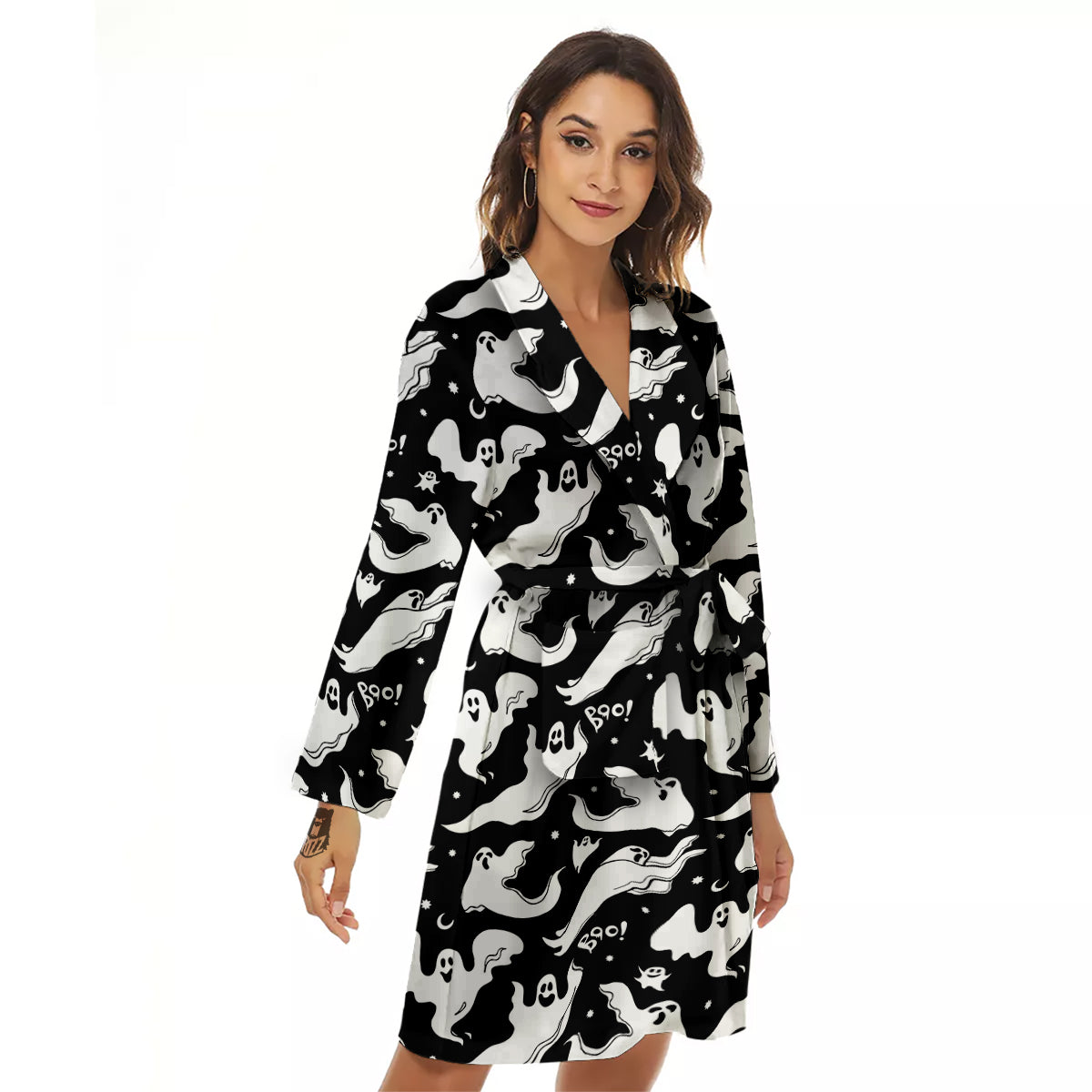 Boo Scary Ghost Print Pattern Women's Robe-grizzshop