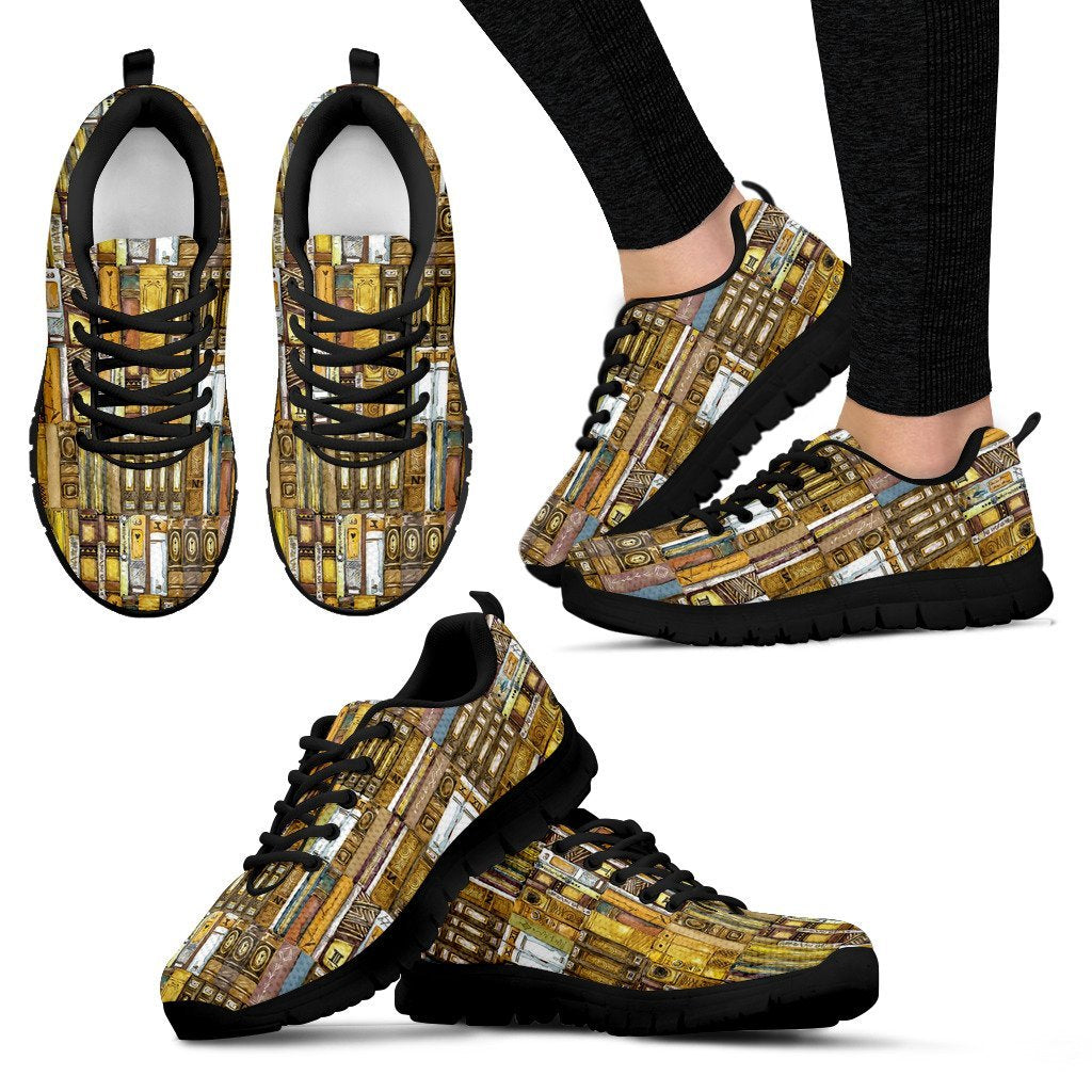 Book Lover Library Librarian Pattern Print Black Sneaker Shoes For Men Women-grizzshop