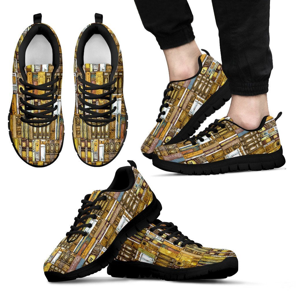 Book Lover Library Librarian Pattern Print Black Sneaker Shoes For Men Women-grizzshop