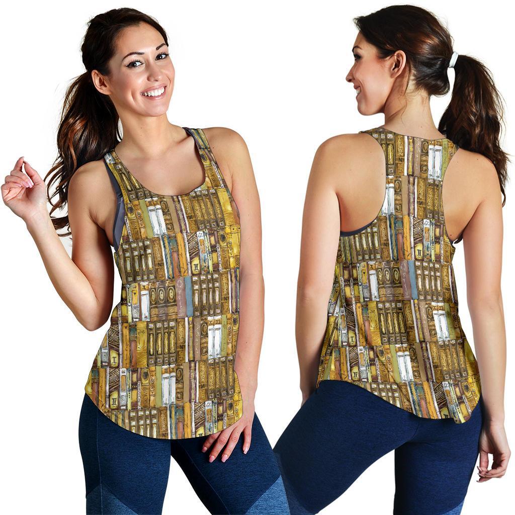 Book Lover Library Librarian Pattern Print Racerback Tank Tops-grizzshop