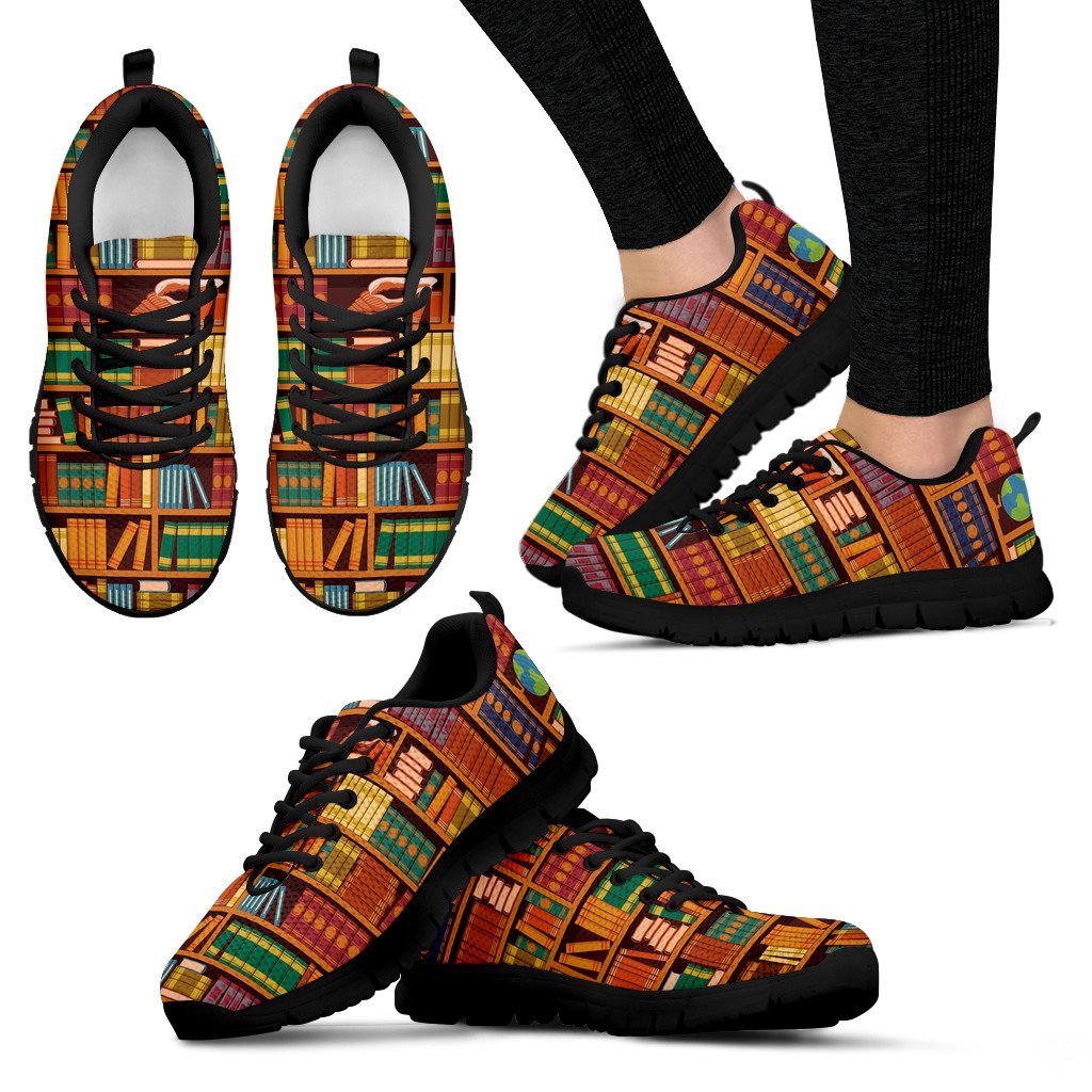 Book Lover Library Librarian Print Pattern Black Sneaker Shoes For Men Women-grizzshop
