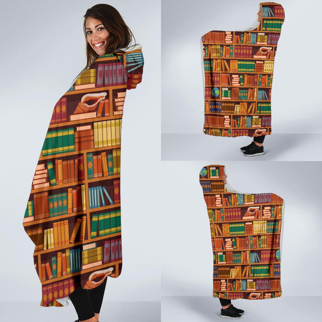 Book Lover Library Librarian Print Pattern Hooded Blanket-grizzshop