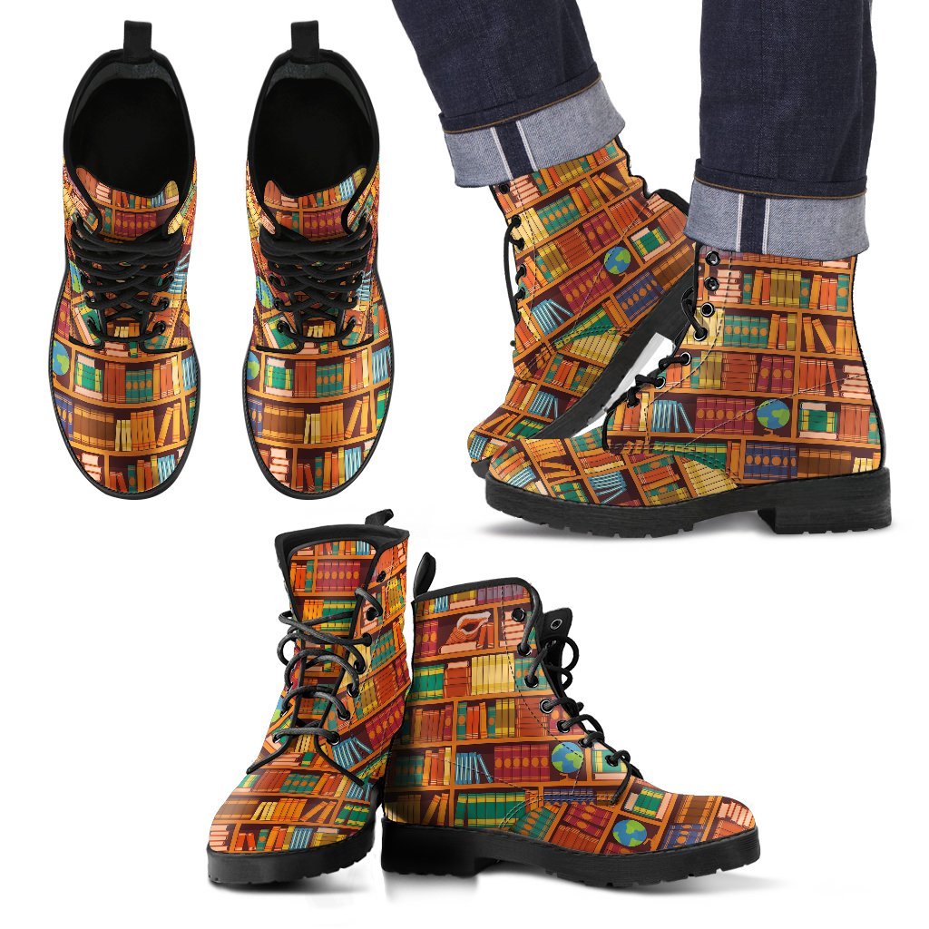 Book Lover Library Librarian Print Pattern Men Women Leather Boots-grizzshop